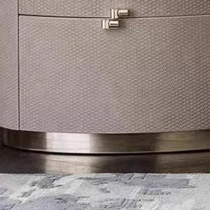 Modern Minimalist Sintered Stone Solid Wood Woven Leather Round Cylindrical Nightstand 2-Drawer For Bedroom