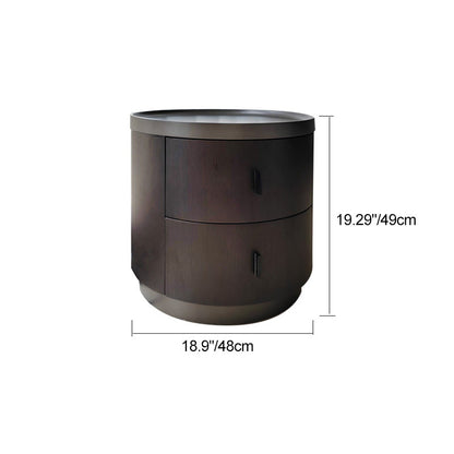 Modern Minimalist Ash Wood Metal Stainless Steel Round Nightstand 2-Drawer For Bedroom