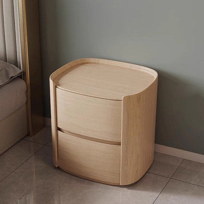 Modern Minimalist Sintered Stone Faux Leather Solid Wood Rounded Square Nightstand 2-Drawer For Bedroom