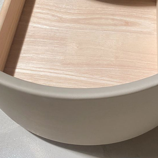 Modern Minimalist Sintered Stone Faux Leather Solid Wood Round Nightstand 2-Drawer For Bedroom