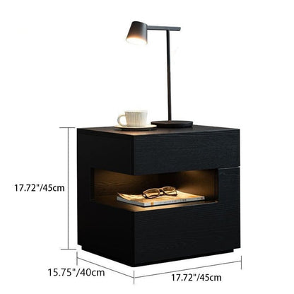 Contemporary Creative Solid Wood Geometric Nightstand With 2 Drawers For Bedroom