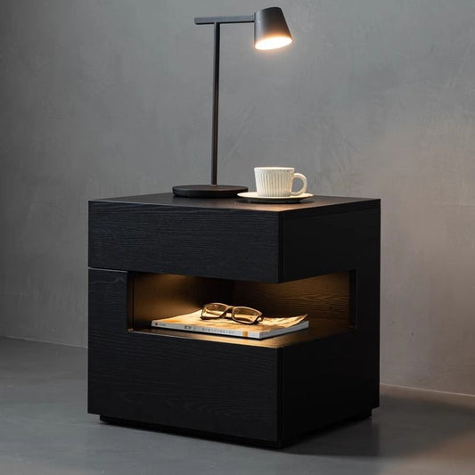 Contemporary Creative Solid Wood Geometric Nightstand With 2 Drawers For Bedroom
