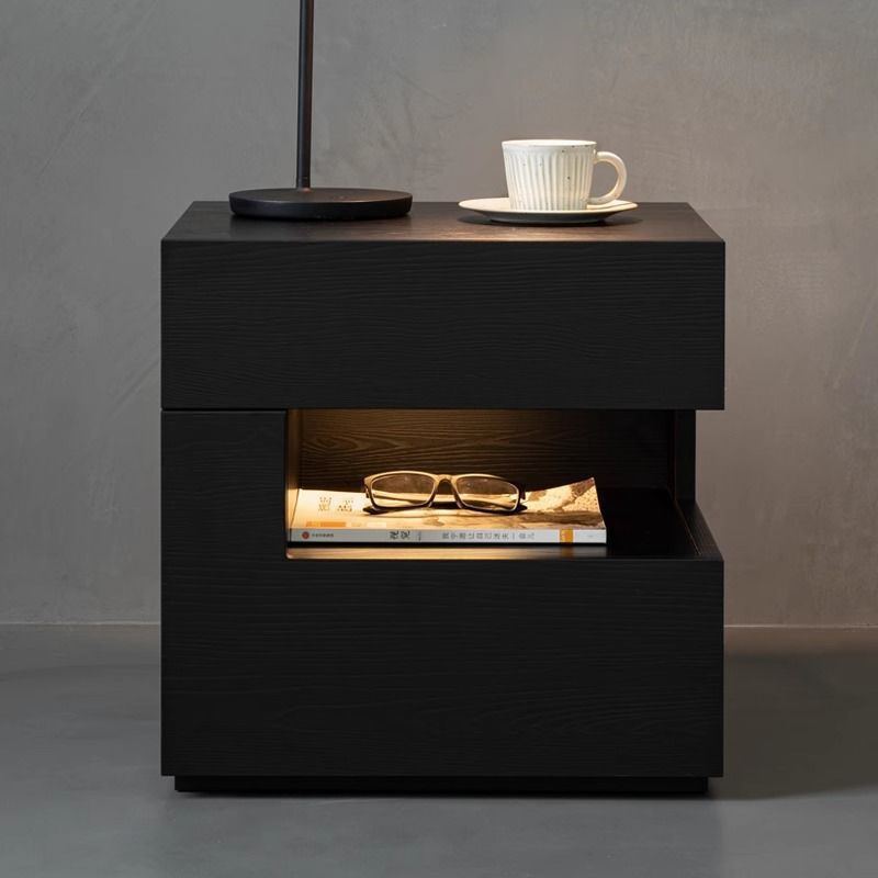 Contemporary Creative Solid Wood Geometric Nightstand With 2 Drawers For Bedroom