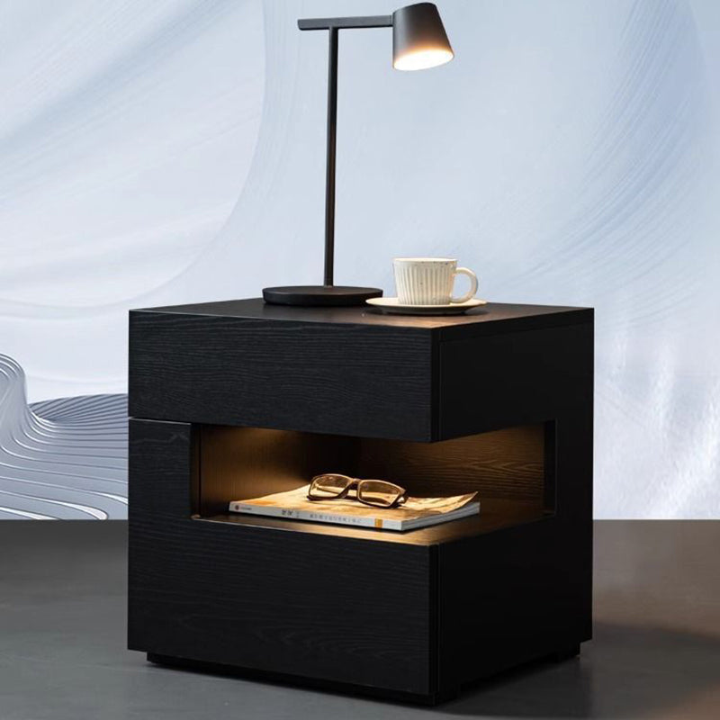Contemporary Creative Solid Wood Geometric Nightstand With 2 Drawers For Bedroom