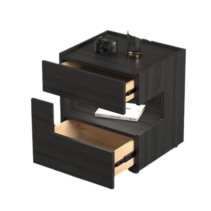 Contemporary Creative Solid Wood Geometric Nightstand With 2 Drawers For Bedroom
