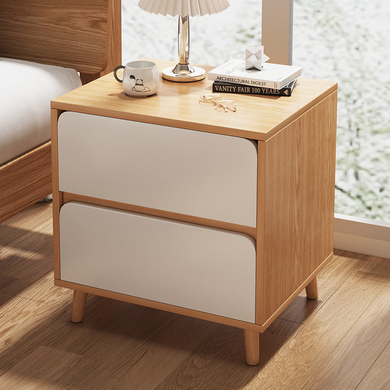 Modern Minimalist Solid Wood Rectangular Cylinder Nightstand 2-Drawer For Bedroom