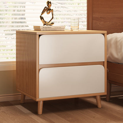 Modern Minimalist Solid Wood Rectangular Cylinder Nightstand 2-Drawer For Bedroom