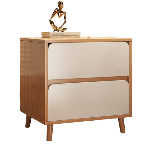 Modern Minimalist Solid Wood Rectangular Cylinder Nightstand 2-Drawer For Bedroom