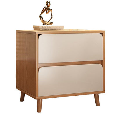 Modern Minimalist Solid Wood Rectangular Cylinder Nightstand 2-Drawer For Bedroom