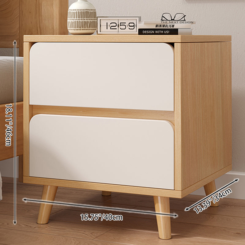 Modern Minimalist Solid Wood Rectangular Cylinder Nightstand 2-Drawer For Bedroom