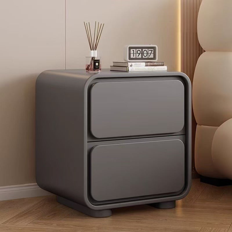 Modern Minimalist Pine Faux Leather Rounded Rectangle Nightstand 2-Drawer For Bedroom
