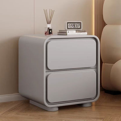 Modern Minimalist Pine Faux Leather Rounded Rectangle Nightstand 2-Drawer For Bedroom