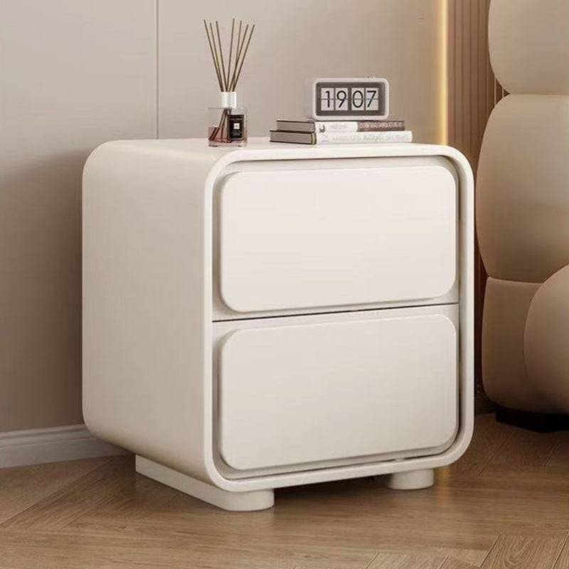 Modern Minimalist Pine Faux Leather Rounded Rectangle Nightstand 2-Drawer For Bedroom