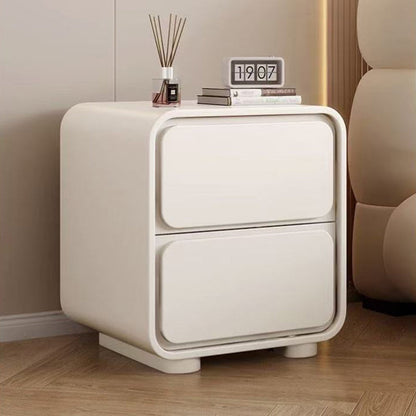 Modern Minimalist Pine Faux Leather Rounded Rectangle Nightstand 2-Drawer For Bedroom