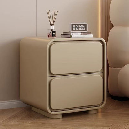 Modern Minimalist Pine Faux Leather Rounded Rectangle Nightstand 2-Drawer For Bedroom