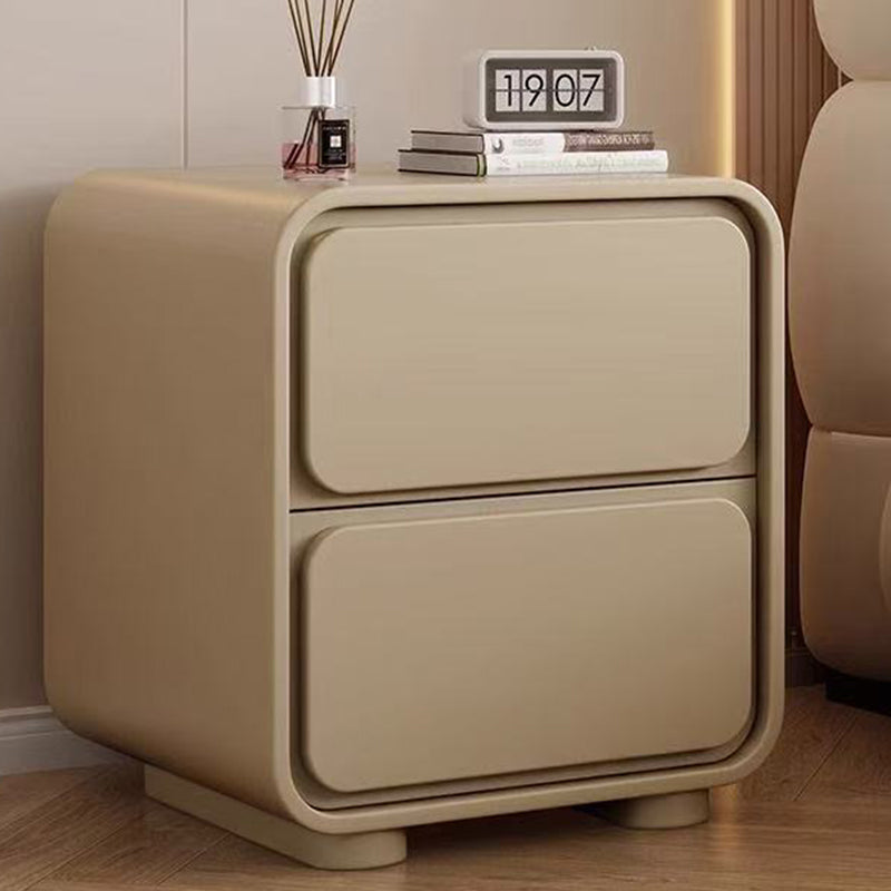 Modern Minimalist Pine Faux Leather Rounded Rectangle Nightstand 2-Drawer For Bedroom