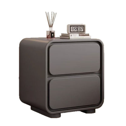 Modern Minimalist Pine Faux Leather Rounded Rectangle Nightstand 2-Drawer For Bedroom