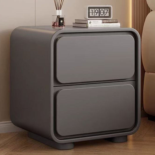 Modern Minimalist Pine Faux Leather Rounded Rectangle Nightstand 2-Drawer For Bedroom