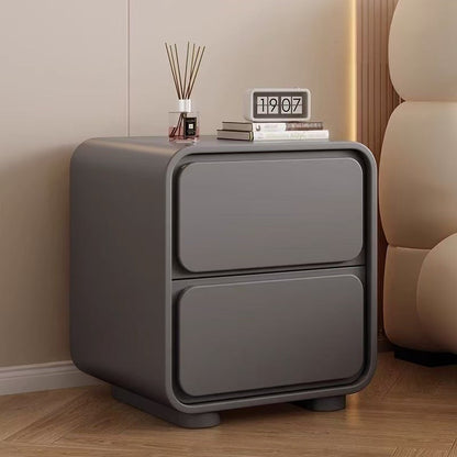 Modern Minimalist Pine Faux Leather Rounded Rectangle Nightstand 2-Drawer For Bedroom