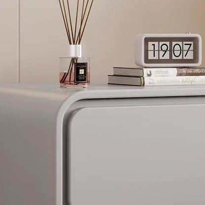 Modern Minimalist Pine Faux Leather Rounded Rectangle Nightstand 2-Drawer For Bedroom