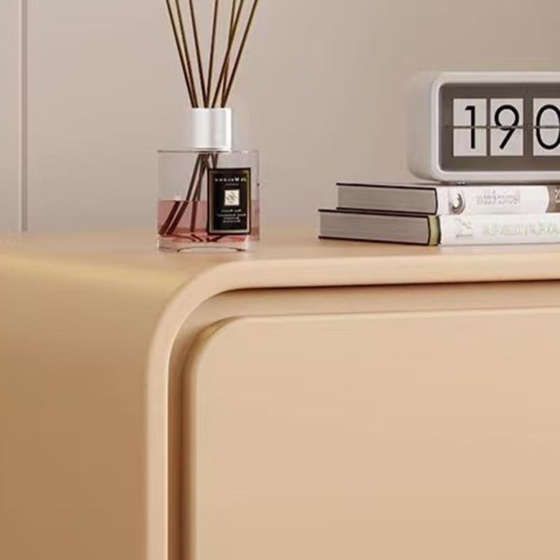 Modern Minimalist Pine Faux Leather Rounded Rectangle Nightstand 2-Drawer For Bedroom