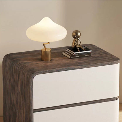 Contemporary Creative Solid Wood Faux Leather Curved Square Nightstand 2-Drawer For Bedroom