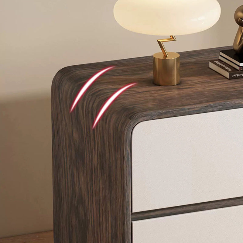 Contemporary Creative Solid Wood Faux Leather Curved Square Nightstand 2-Drawer For Bedroom