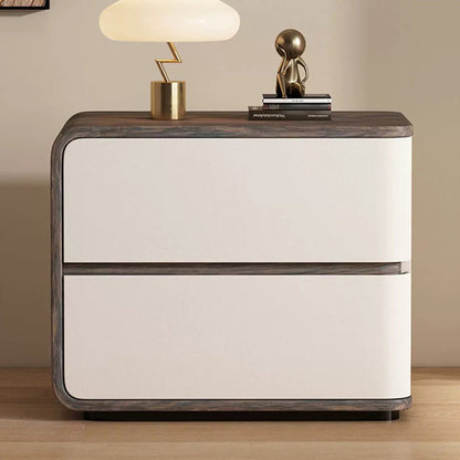 Contemporary Creative Solid Wood Faux Leather Curved Square Nightstand 2-Drawer For Bedroom