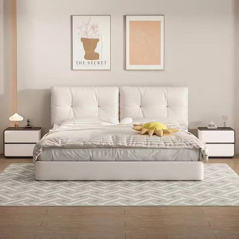 Contemporary Creative Solid Wood Faux Leather Curved Square Nightstand 2-Drawer For Bedroom