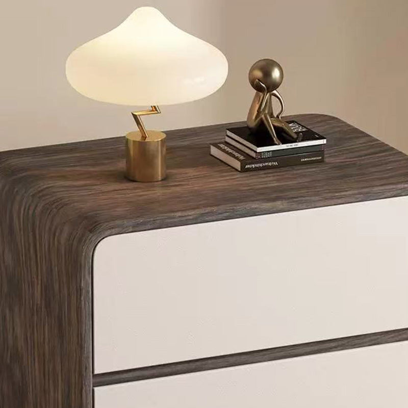 Contemporary Creative Solid Wood Faux Leather Curved Square Nightstand 2-Drawer For Bedroom