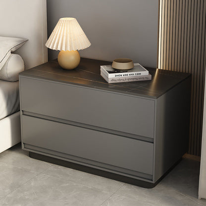 Modern Minimalist Sintered Stone Microfiber Leather Wood Rectangular Nightstand 2-Drawer For Bedroom