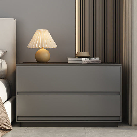 Modern Minimalist Sintered Stone Microfiber Leather Wood Rectangular Nightstand 2-Drawer For Bedroom