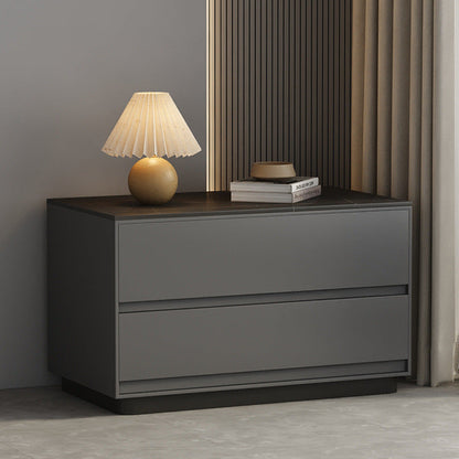 Modern Minimalist Sintered Stone Microfiber Leather Wood Rectangular Nightstand 2-Drawer For Bedroom
