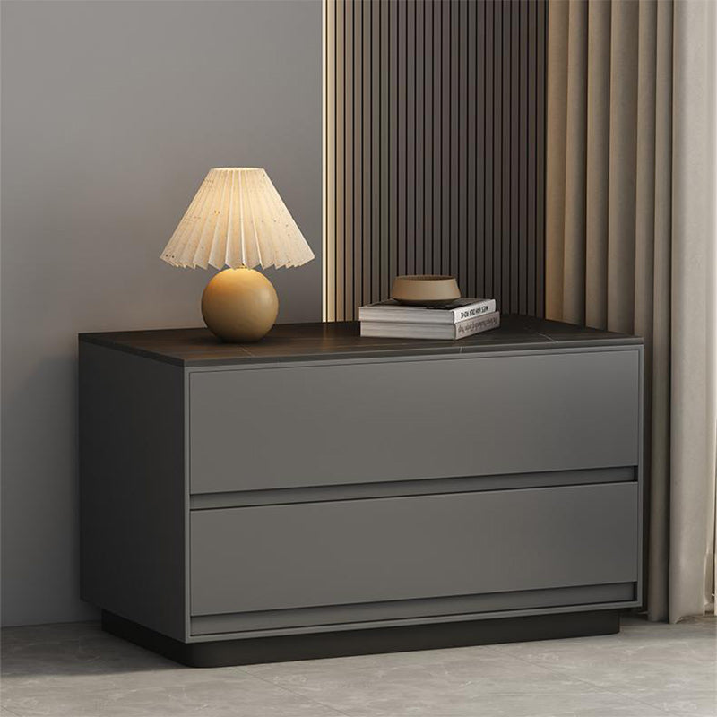 Modern Minimalist Sintered Stone Microfiber Leather Wood Rectangular Nightstand 2-Drawer For Bedroom