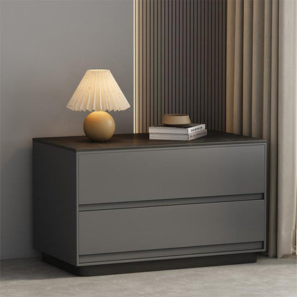 Modern Minimalist Sintered Stone Microfiber Leather Wood Rectangular Nightstand 2-Drawer For Bedroom