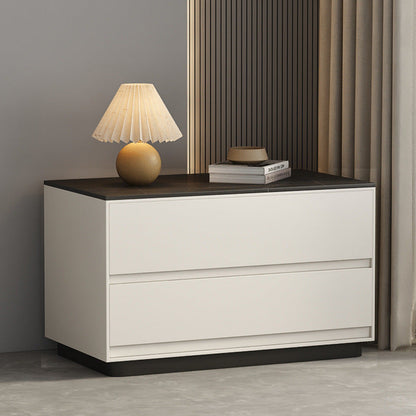 Modern Minimalist Sintered Stone Microfiber Leather Wood Rectangular Nightstand 2-Drawer For Bedroom