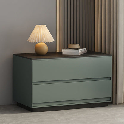 Modern Minimalist Sintered Stone Microfiber Leather Wood Rectangular Nightstand 2-Drawer For Bedroom