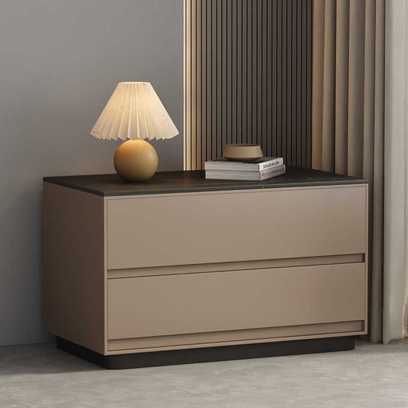 Modern Minimalist Sintered Stone Microfiber Leather Wood Rectangular Nightstand 2-Drawer For Bedroom