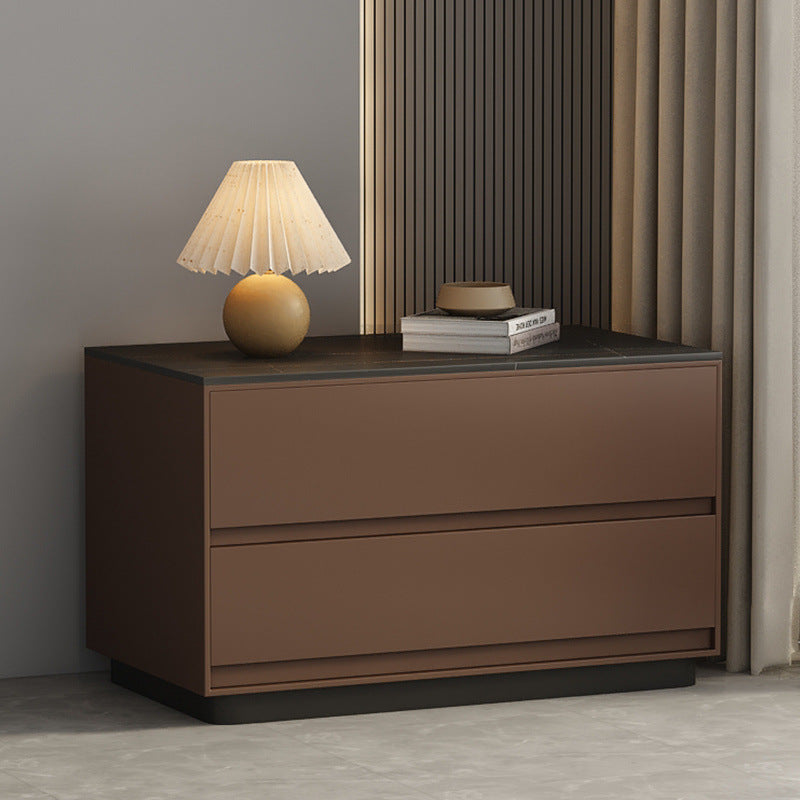 Modern Minimalist Sintered Stone Microfiber Leather Wood Rectangular Nightstand 2-Drawer For Bedroom