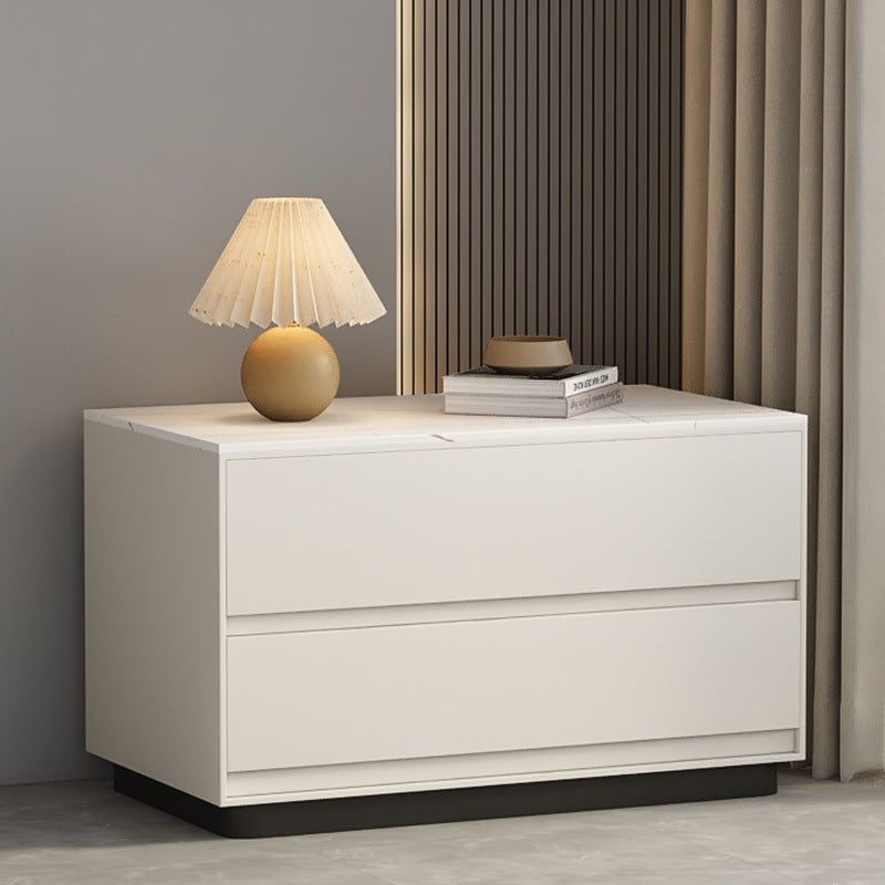 Modern Minimalist Sintered Stone Microfiber Leather Wood Rectangular Nightstand 2-Drawer For Bedroom