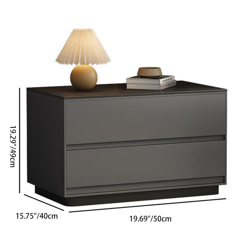 Modern Minimalist Sintered Stone Microfiber Leather Wood Rectangular Nightstand 2-Drawer For Bedroom