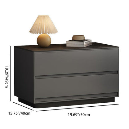 Modern Minimalist Sintered Stone Microfiber Leather Wood Rectangular Nightstand 2-Drawer For Bedroom