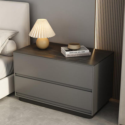 Modern Minimalist Sintered Stone Microfiber Leather Wood Rectangular Nightstand 2-Drawer For Bedroom