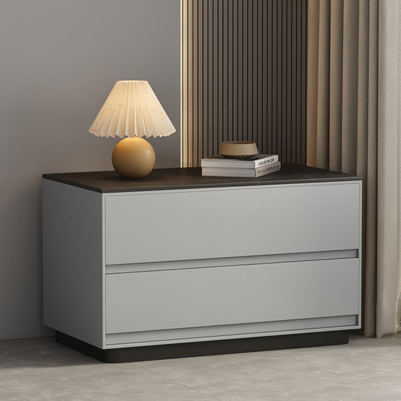 Modern Minimalist Sintered Stone Microfiber Leather Wood Rectangular Nightstand 2-Drawer For Bedroom