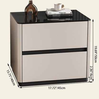 Modern Luxury Tempered Glass Solid Wood Rounded Rectangular Nightstand 2-Drawer For Bedroom