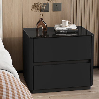 Modern Luxury Tempered Glass Solid Wood Rounded Rectangular Nightstand 2-Drawer For Bedroom