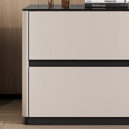 Modern Luxury Tempered Glass Solid Wood Rounded Rectangular Nightstand 2-Drawer For Bedroom