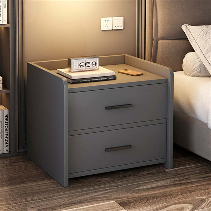 Modern Minimalist Medium-Density Fiberboard Cylindrical Rounded Rectangular Nightstand 2-Drawer For Bedroom