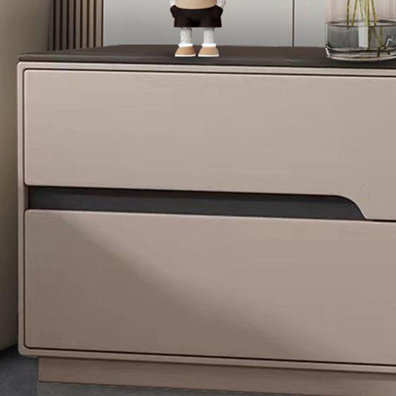 Modern Luxury Sintered Stone Microfiber Leather Solid Wood Rectangular Nightstand 2-Drawer For Bedroom