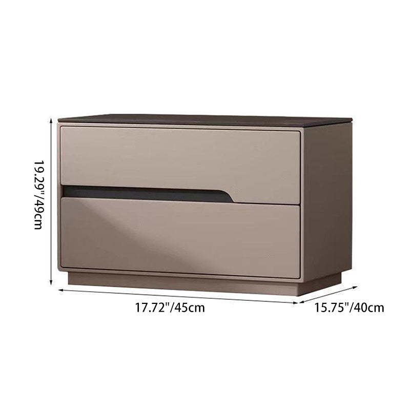 Modern Luxury Sintered Stone Microfiber Leather Solid Wood Rectangular Nightstand 2-Drawer For Bedroom